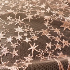 Ткань Сетка с вышивкой звезды (пудра)